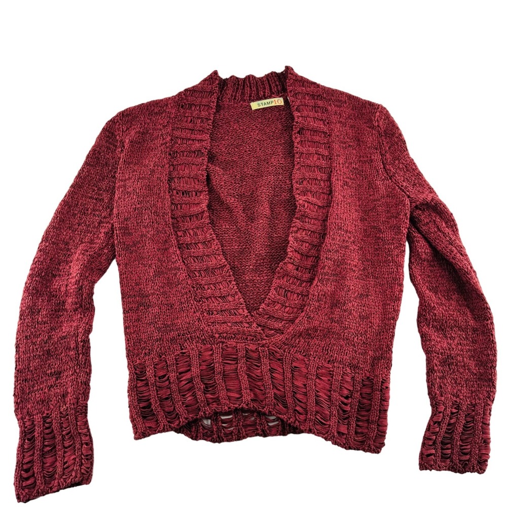 Stamp10 Red Knit Sweater Medium Cotton & Polyester Womens Open Front